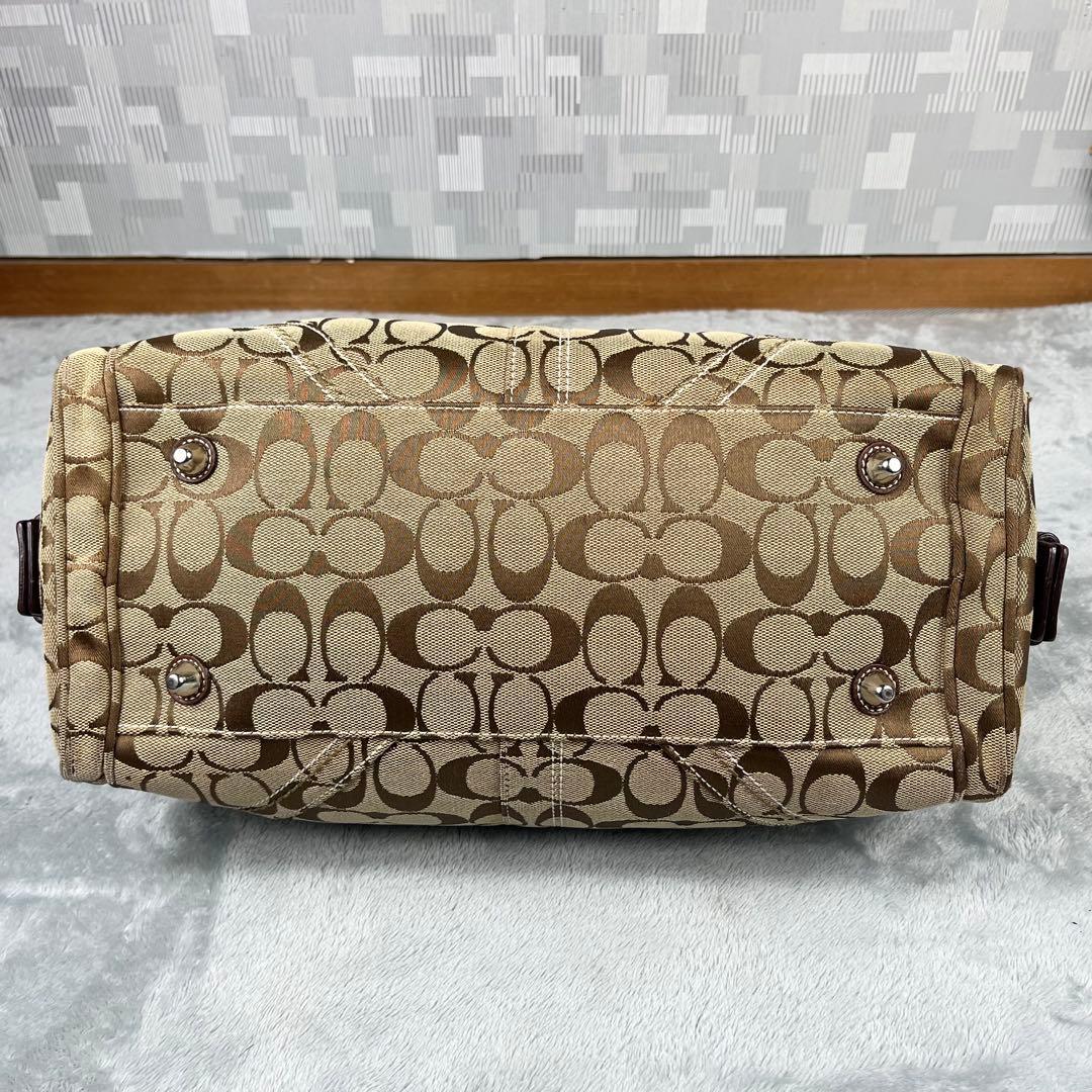 バッグ Coach Signature Satchel Canvas Bag Beige