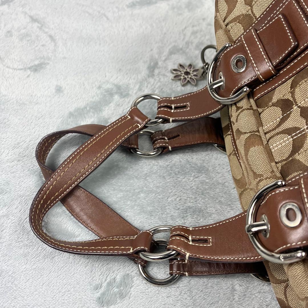 バッグ Coach Signature Satchel Canvas Bag Beige