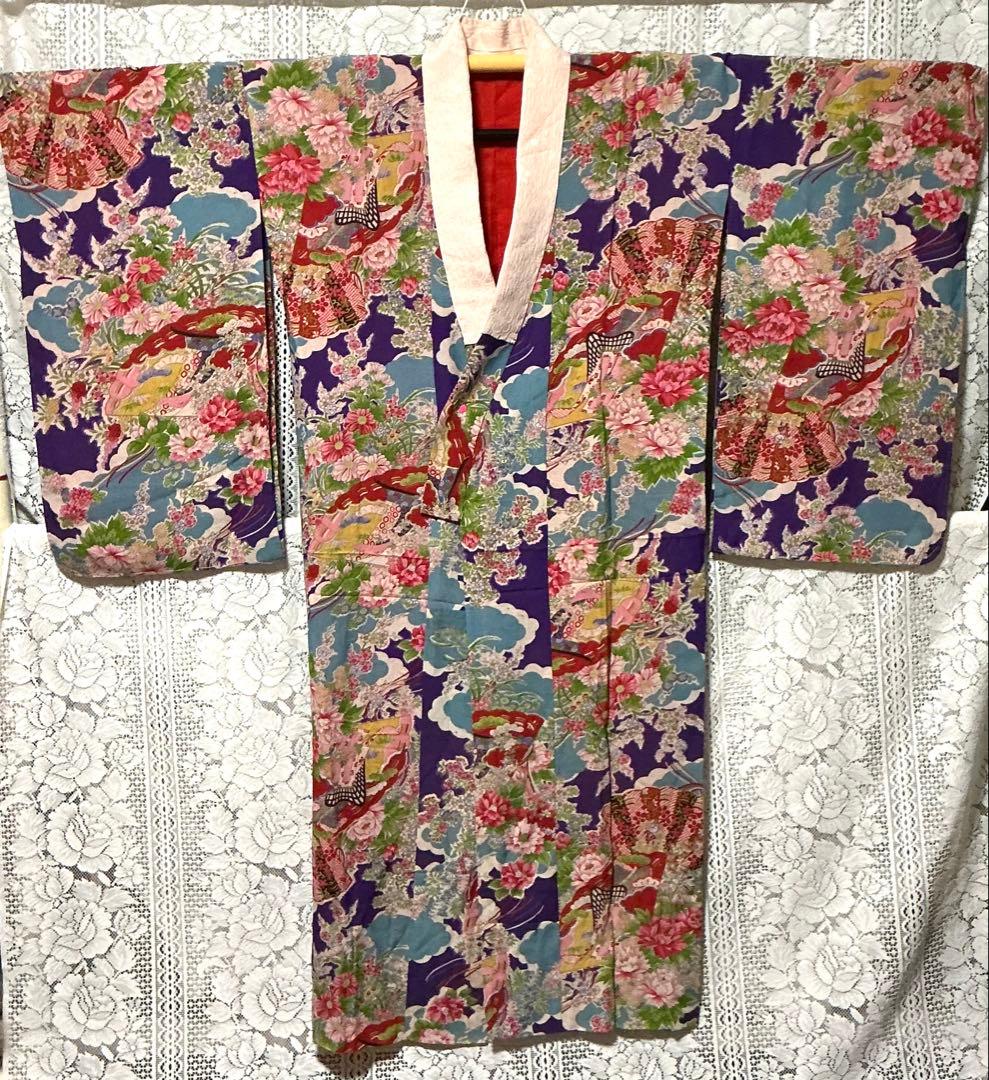 【アンティーク・大正ロマン】鮮やかな総柄の長襦袢　正絹　希少　A511
