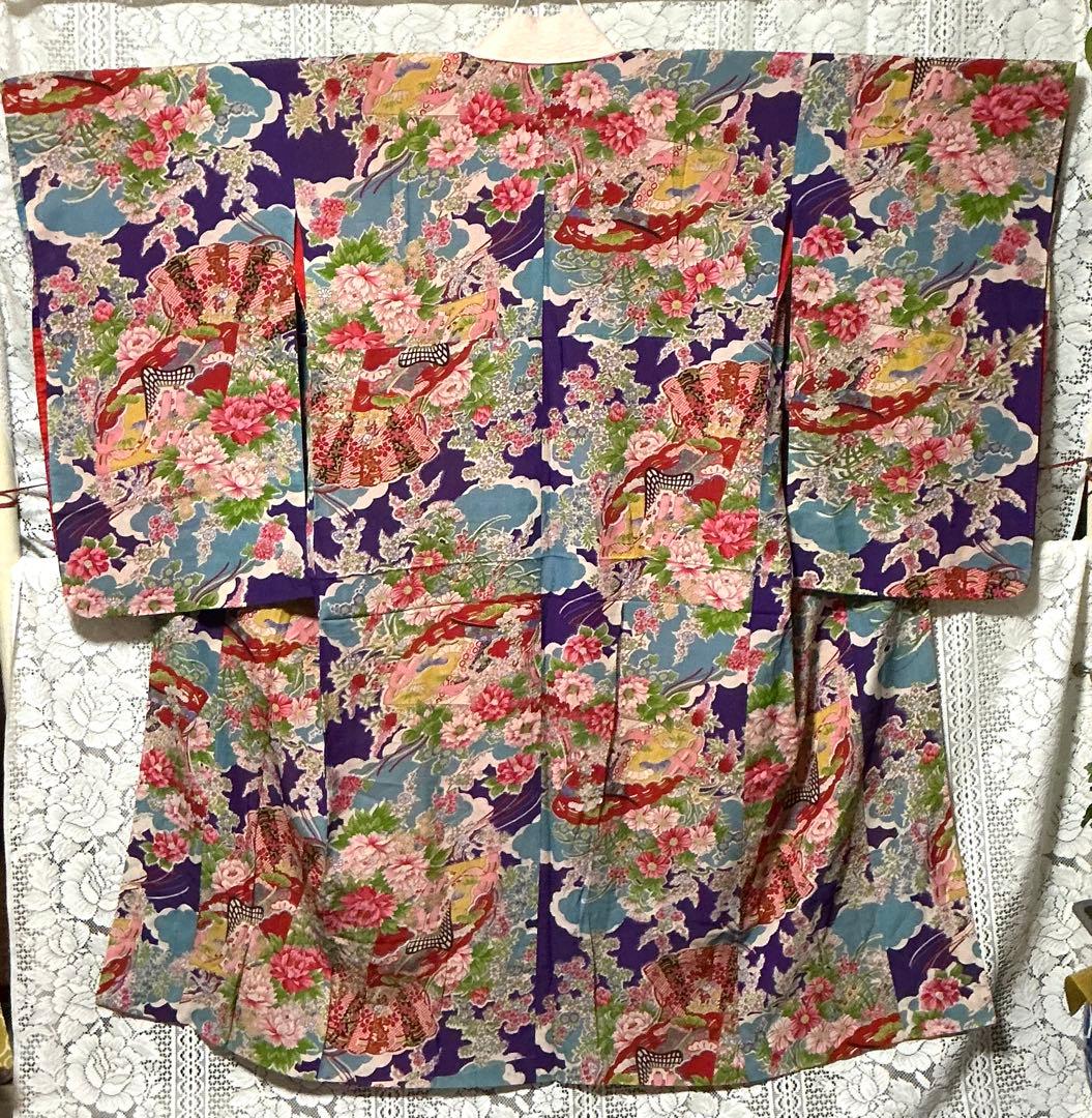 【アンティーク・大正ロマン】鮮やかな総柄の長襦袢　正絹　希少　A511