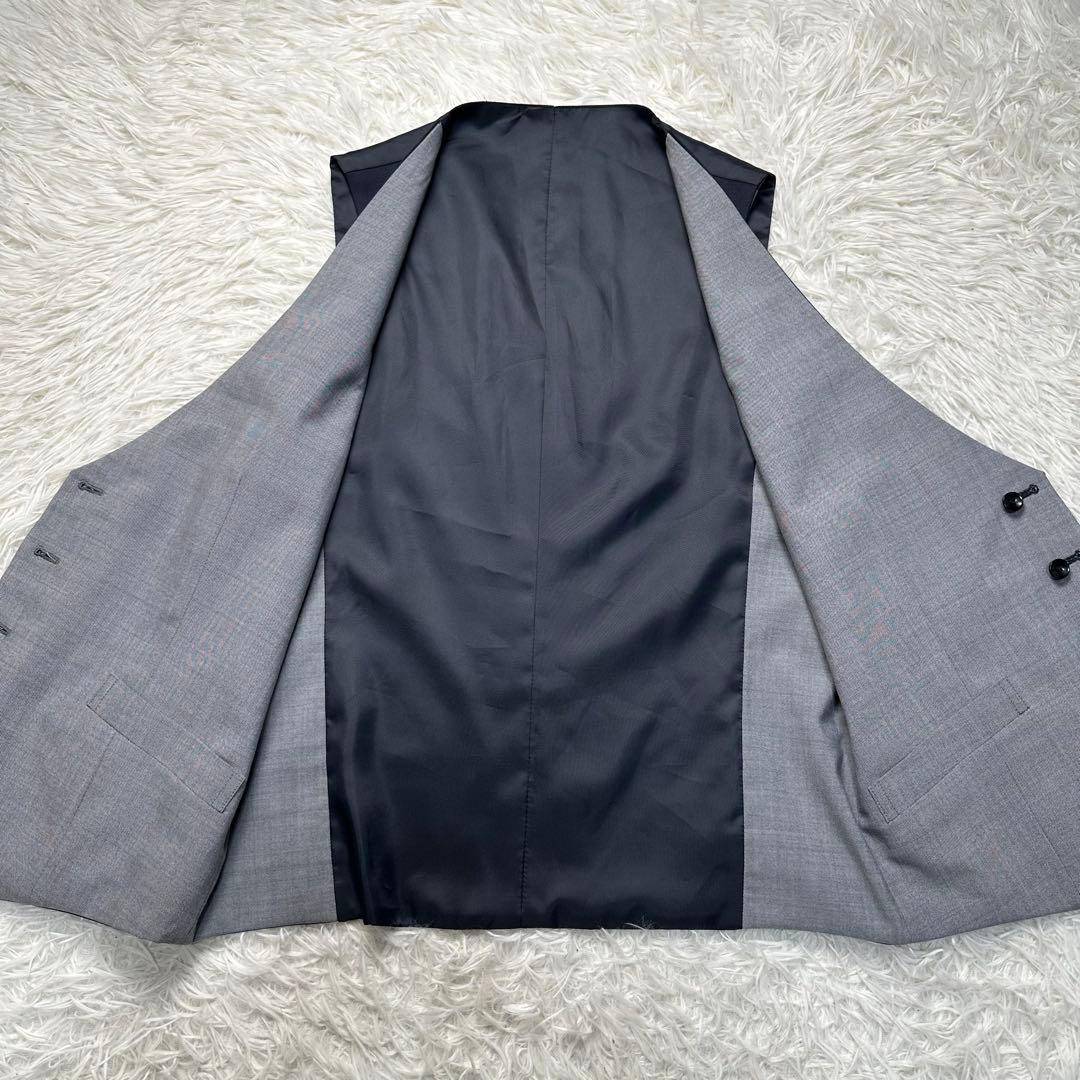 極美品 スーツセレクト 3ピース シルク混 光沢 リバーシブルジレネイビー A6