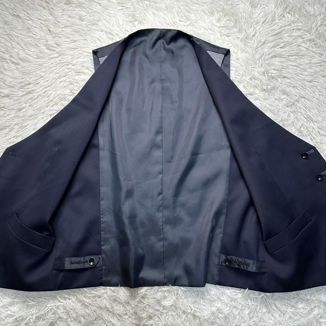 極美品 スーツセレクト 3ピース シルク混 光沢 リバーシブルジレネイビー A6