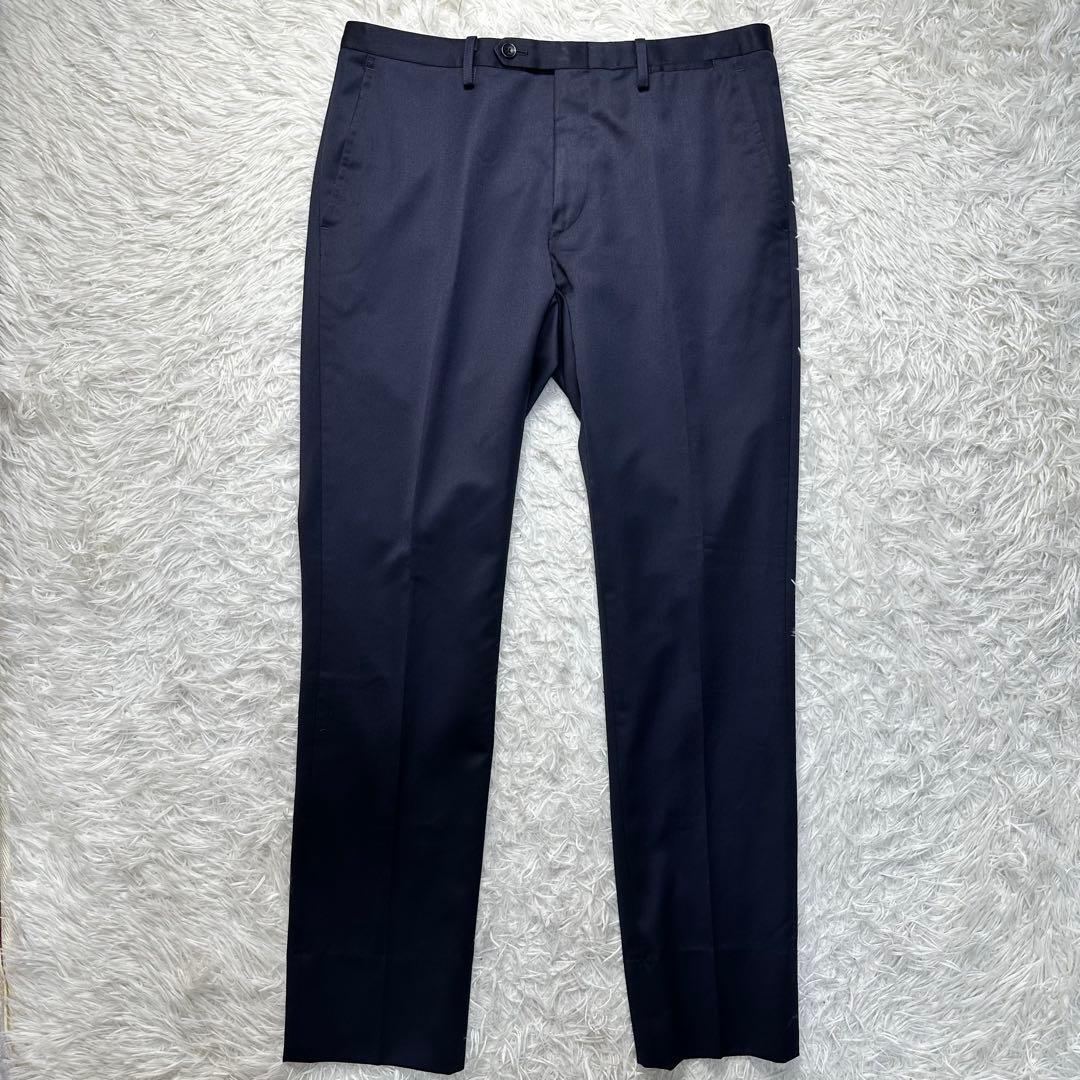 極美品 スーツセレクト 3ピース シルク混 光沢 リバーシブルジレネイビー A6