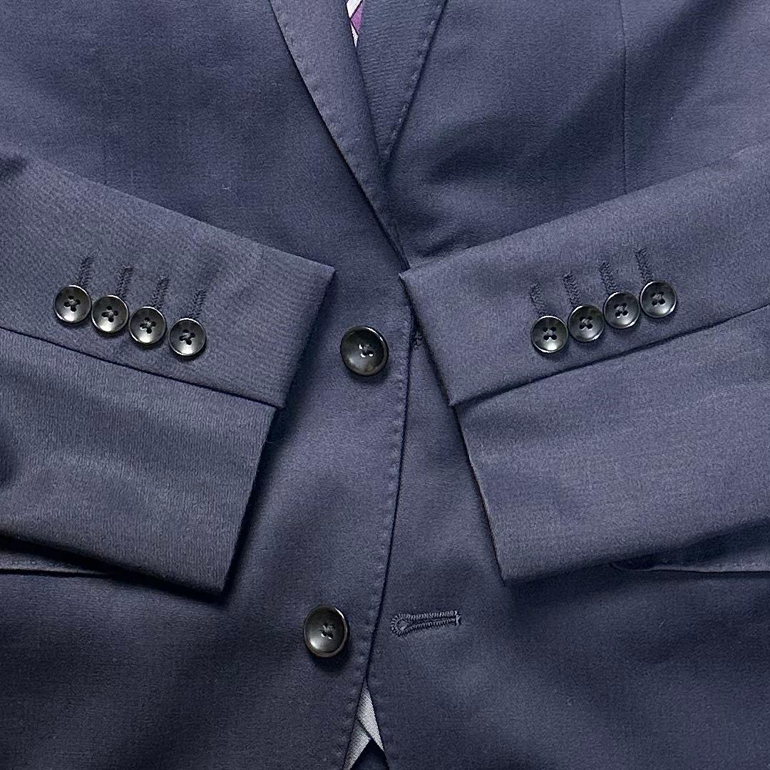 極美品 スーツセレクト 3ピース シルク混 光沢 リバーシブルジレネイビー A6