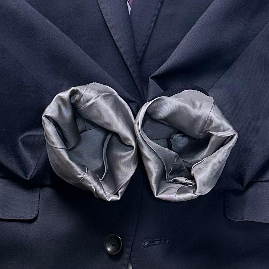 極美品 スーツセレクト 3ピース シルク混 光沢 リバーシブルジレネイビー A6