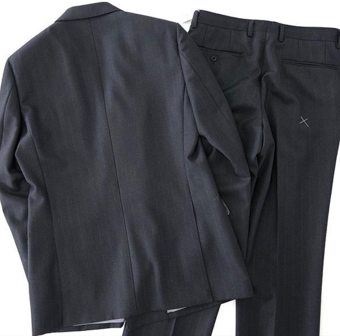 【新品】サヴィルロウ 英国 カルゼ ストライプ ダブル スーツ YA7 灰