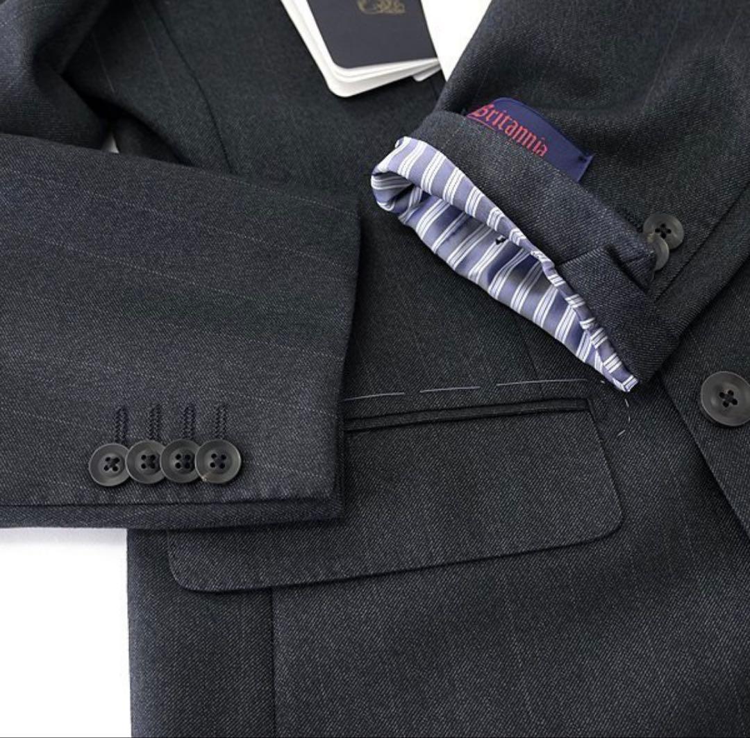 【新品】サヴィルロウ 英国 カルゼ ストライプ ダブル スーツ YA7 灰