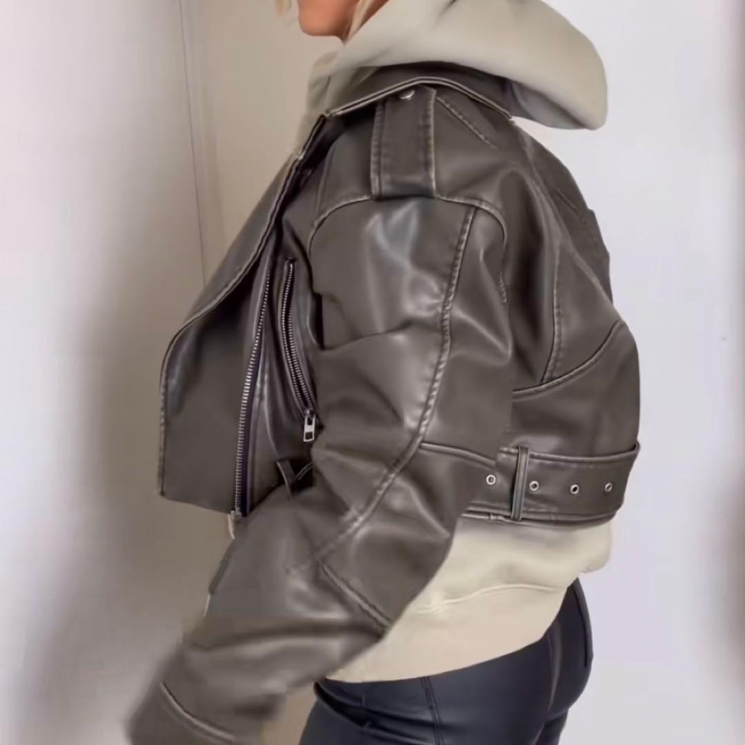 ZARA フェイクレザー クロップド ライダースジャケット
