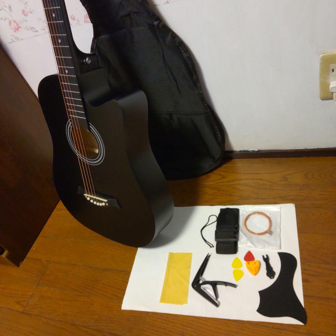 新品！格安！カッタウェイ アコースティックギター 、黒、専用バッグ他セット