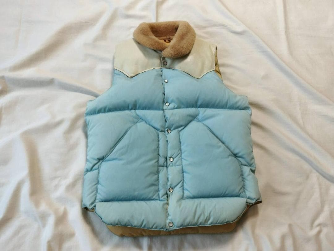 ロッキーマウンテンChristyダウンベスト 38 ボア襟 ライトブルー
