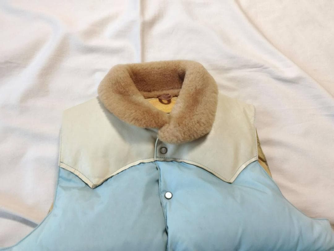 ロッキーマウンテンChristyダウンベスト 38 ボア襟 ライトブルー