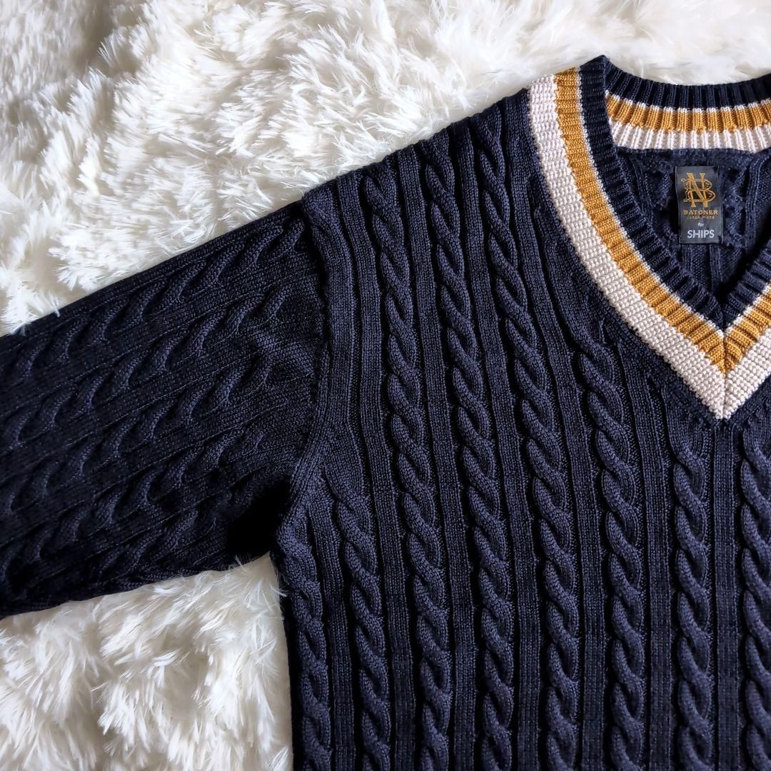 美品 バトナー シップス別注 肉厚ウール ケーブル チルデンニット ネイビー