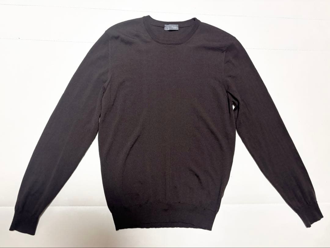 【イタリア製】ドルモア メリノウール クルーネックニット 薄手 ブラウ