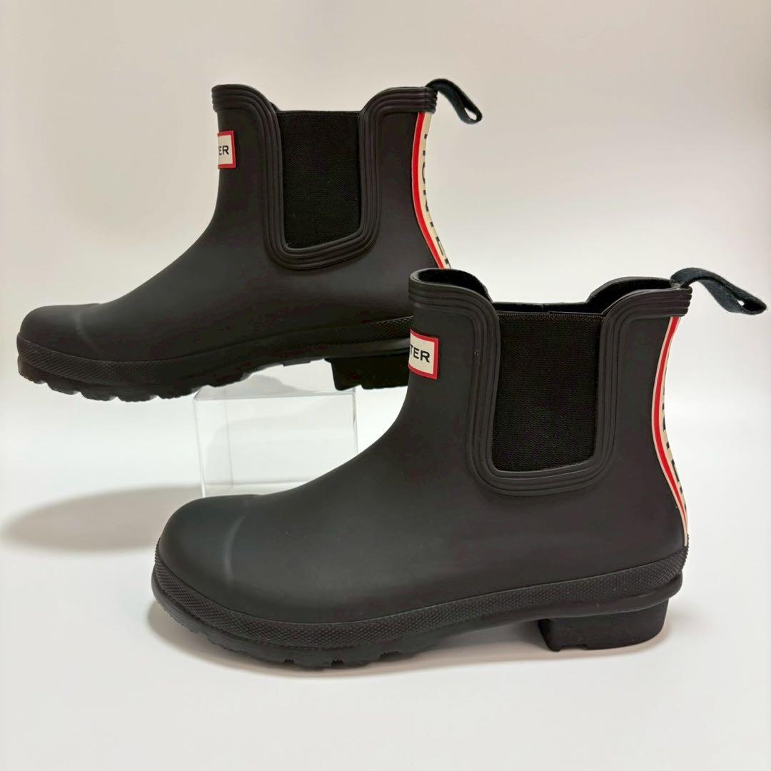 【美品】HUNTER レインブーツ ショート 24cm サイドゴア ブラック