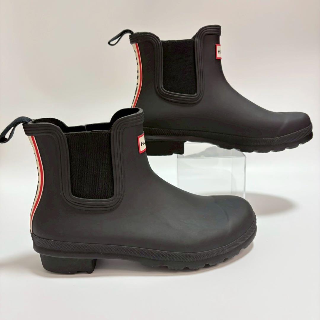 【美品】HUNTER レインブーツ ショート 24cm サイドゴア ブラック