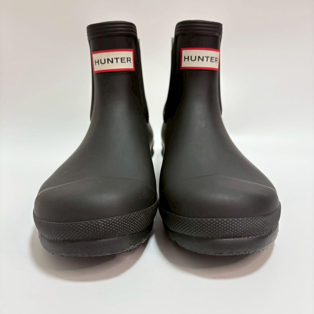 【美品】HUNTER レインブーツ ショート 24cm サイドゴア ブラック