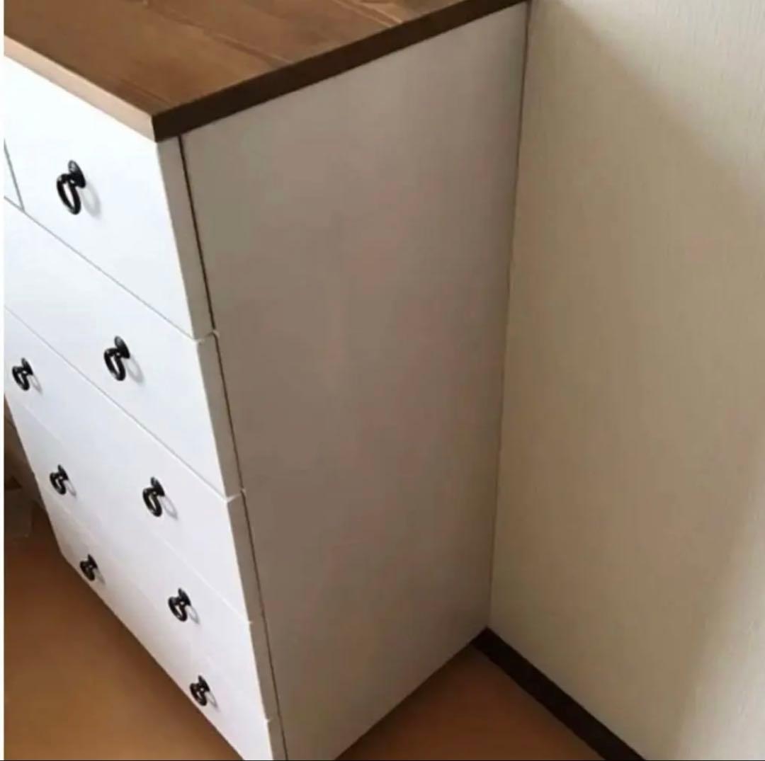 フレンチカントリー ホワイト木製チェスト 6引き出し 5段 ツートン