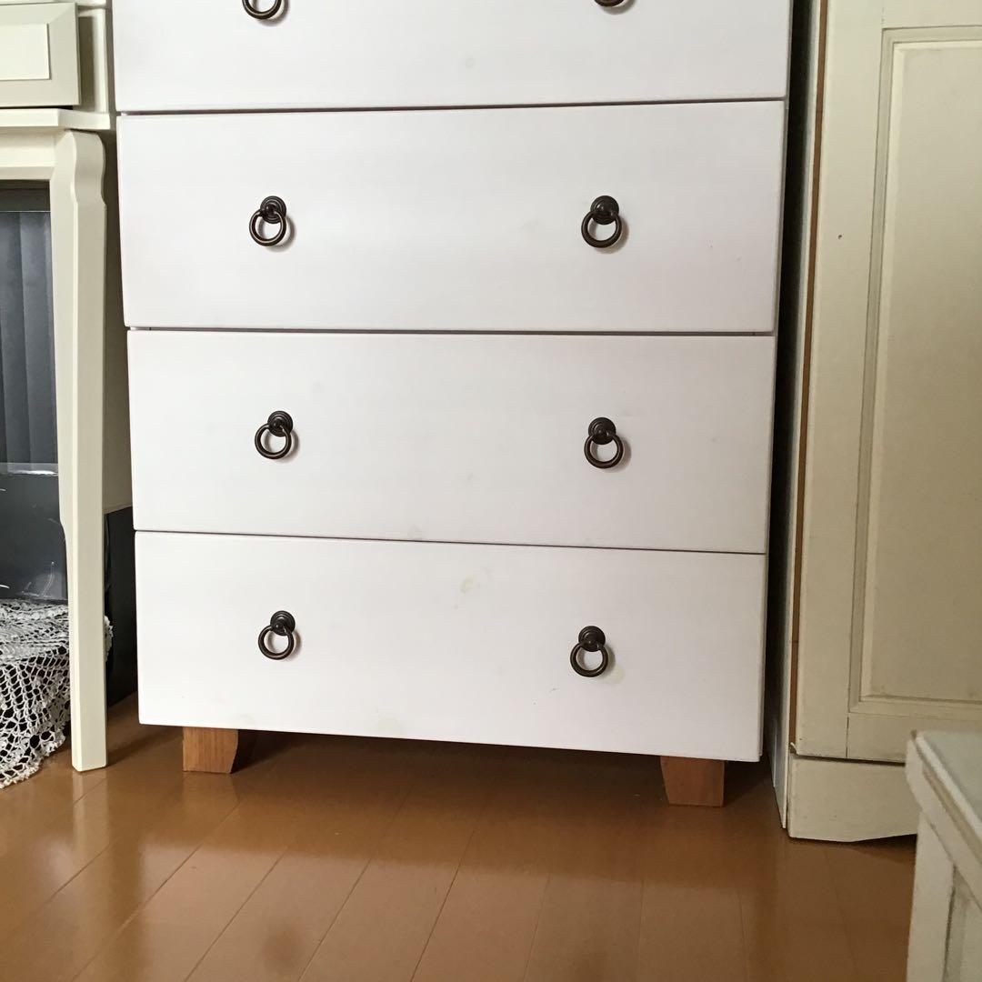 フレンチカントリー ホワイト木製チェスト 6引き出し 5段 ツートン