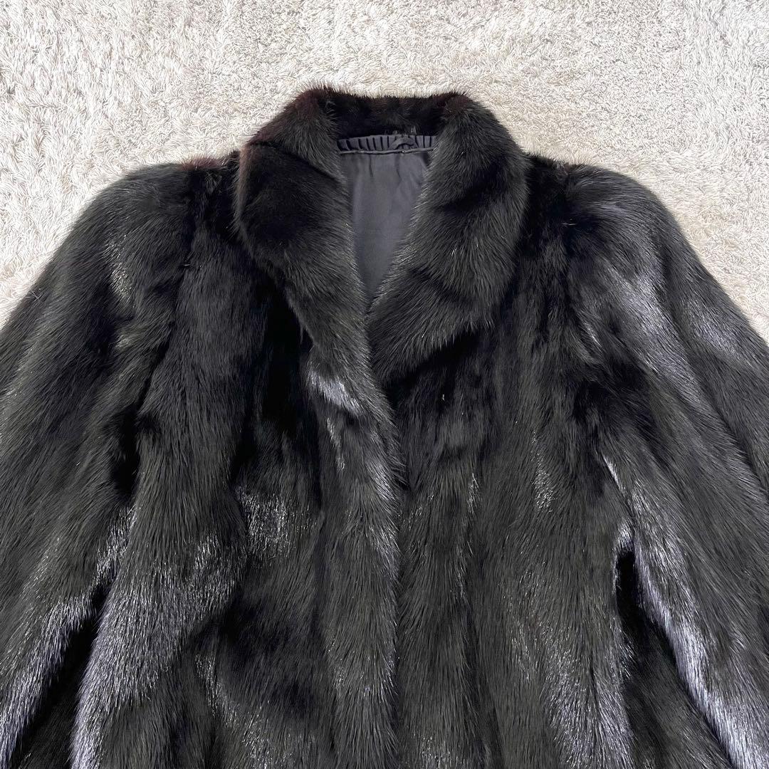 ブラックミンク ミンク 艶 柔らか 本毛皮 ミドルコート 80cm
