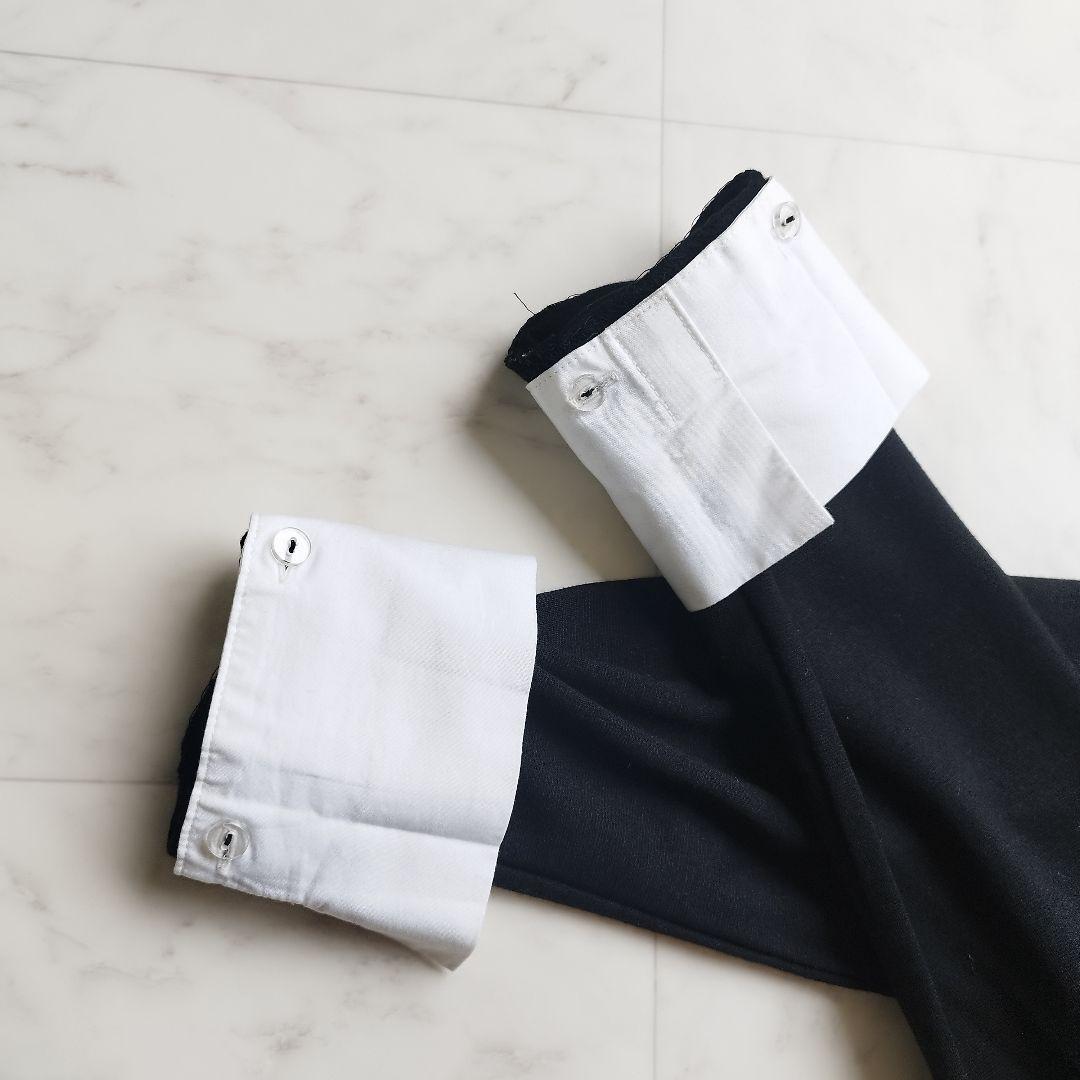 美品　ノーリーズ　38 白襟ロングワンピース　Aライン ストレッチ　黒