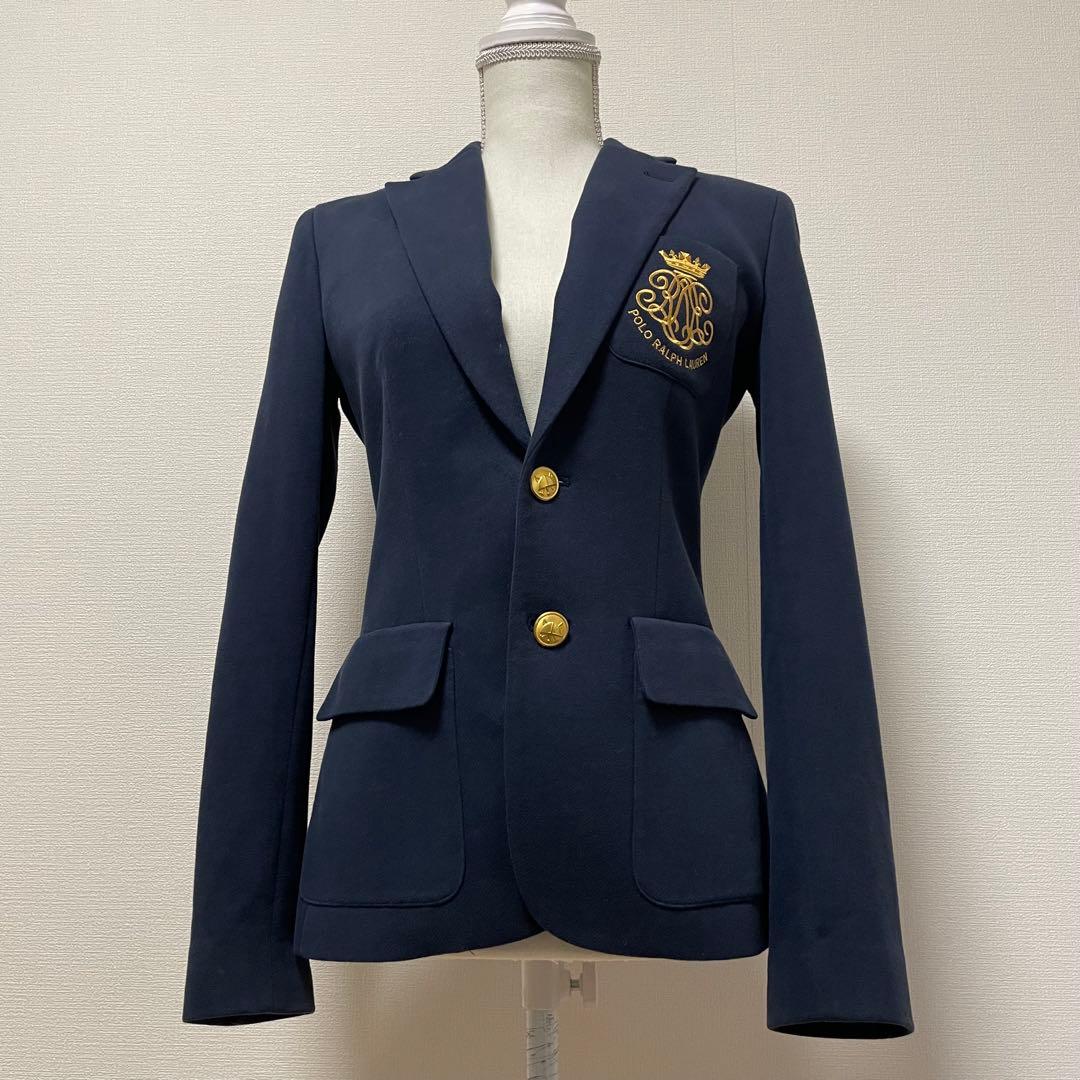 ポロラルフローレン　紺ブレ　金ボタン　刺繍　ネイビー　肩パッドあり　Mサイズ