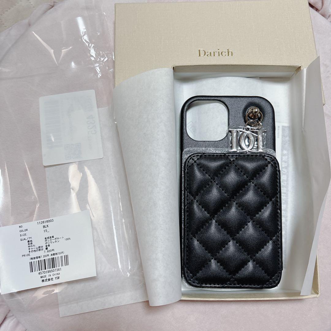 Darich ブラック iPhoneケース カードポケット付き iPhone15