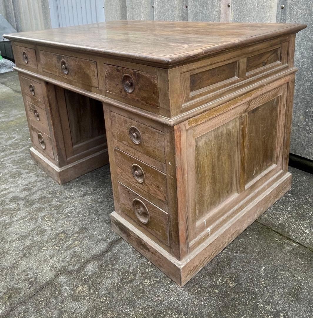 アンティーク/古道具/無垢材/両袖机/書斎机/分解式/作業台/デスク/店舗什器