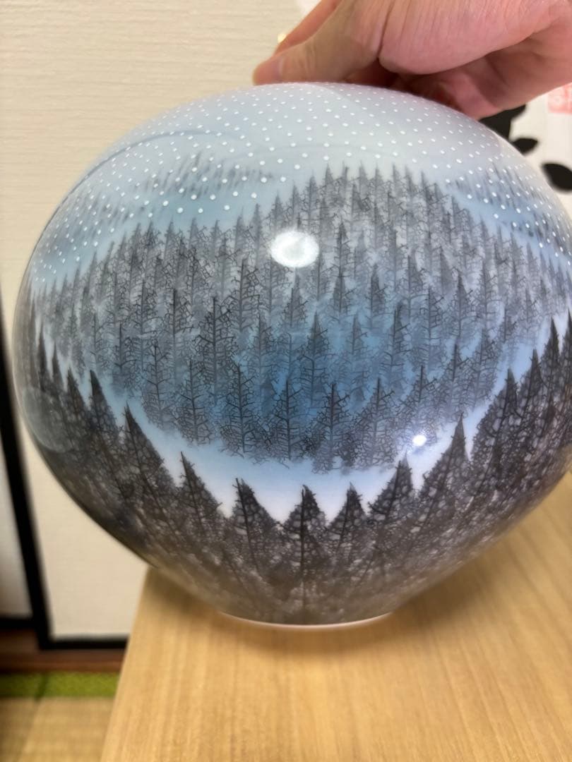 藤井朱明 壺 飾り壺 花器 日展人気作家 朝日雪景色 花瓶 人間国宝 共箱付