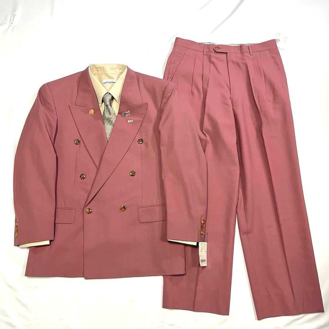 【vintage】セットアップ　スーツ　ダブル　ピンク　ピンズ　90s 80s