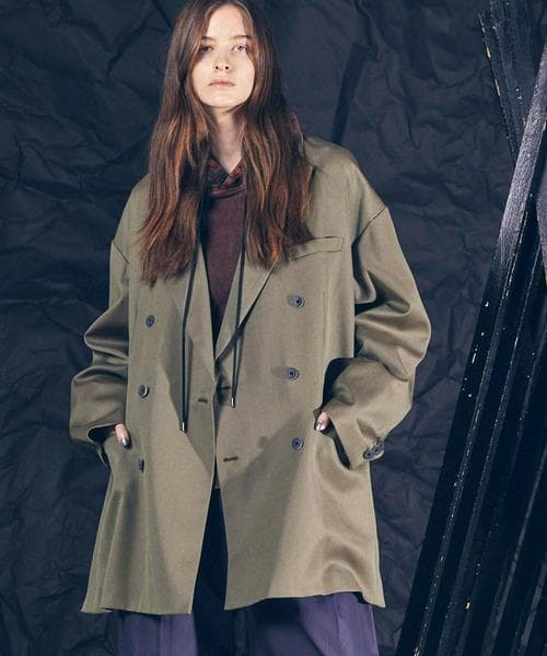 メゾンスペシャル ウールシャンブレーピークドラペルダブルテーラードジャケット