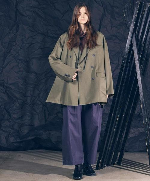 メゾンスペシャル ウールシャンブレーピークドラペルダブルテーラードジャケット