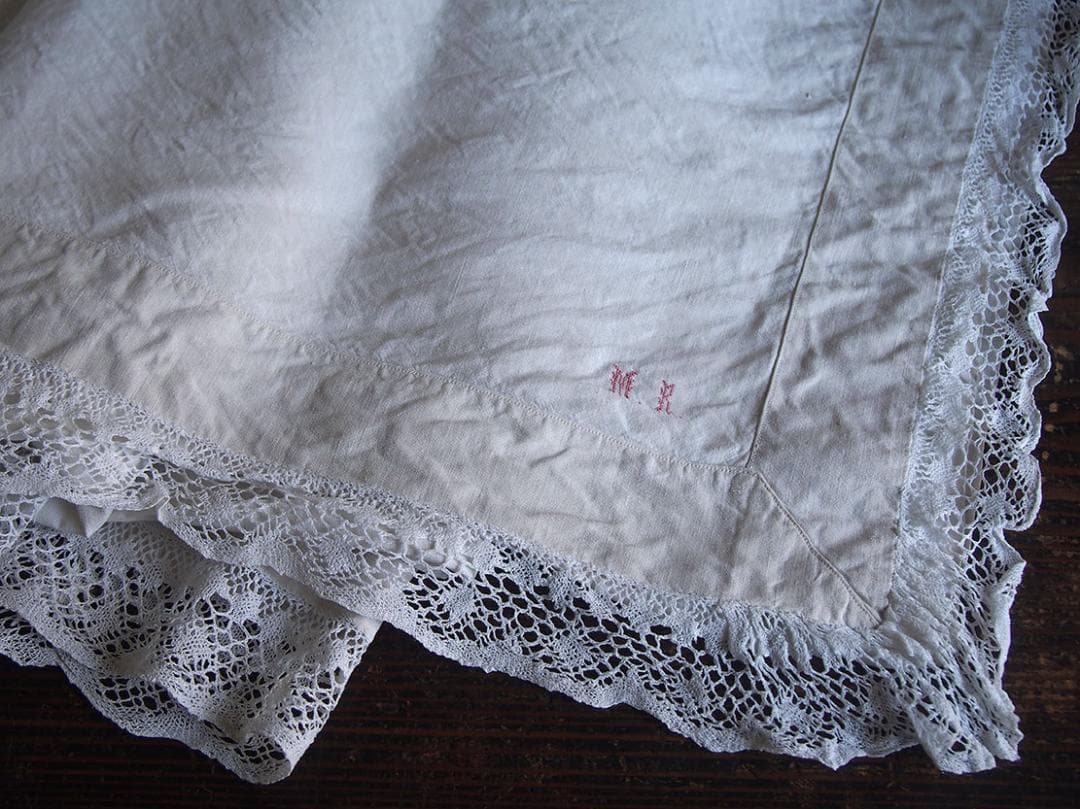 ニードルレースとクロス刺繍 シーツ ベッドリネンン ホワイトリネン/K167