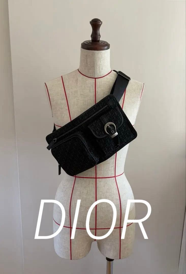 【未使用】ボディバッグ クリスチャンディオール キャンバス レザー シルバー金具