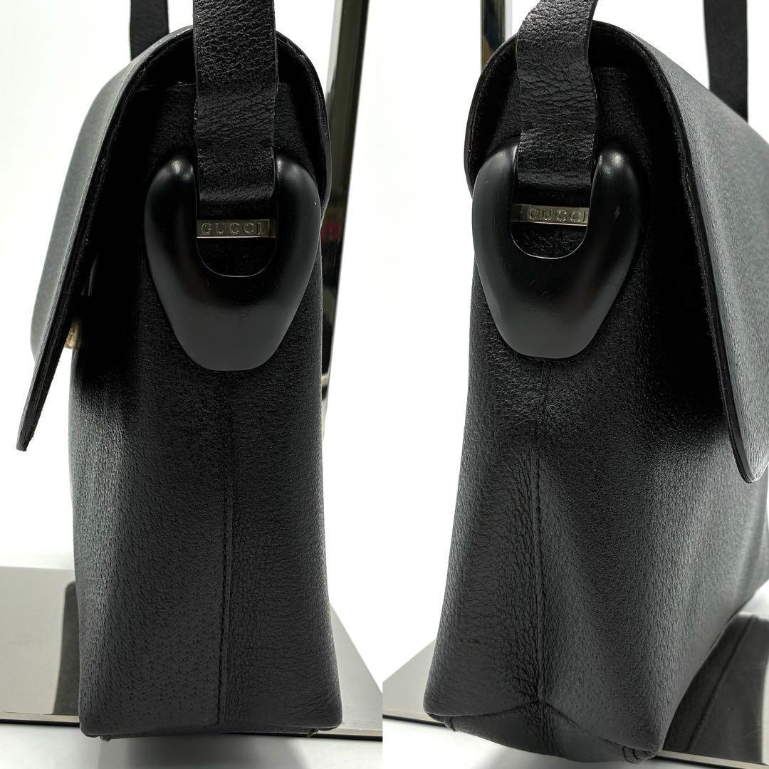 美品 GUCCI ワンショルダーバッグ 肩掛け フラップ レザー ブラック