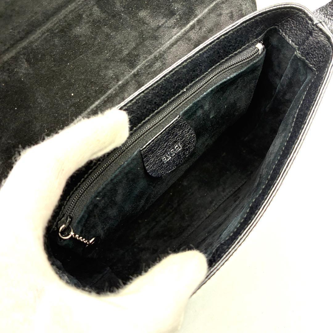美品 GUCCI ワンショルダーバッグ 肩掛け フラップ レザー ブラック