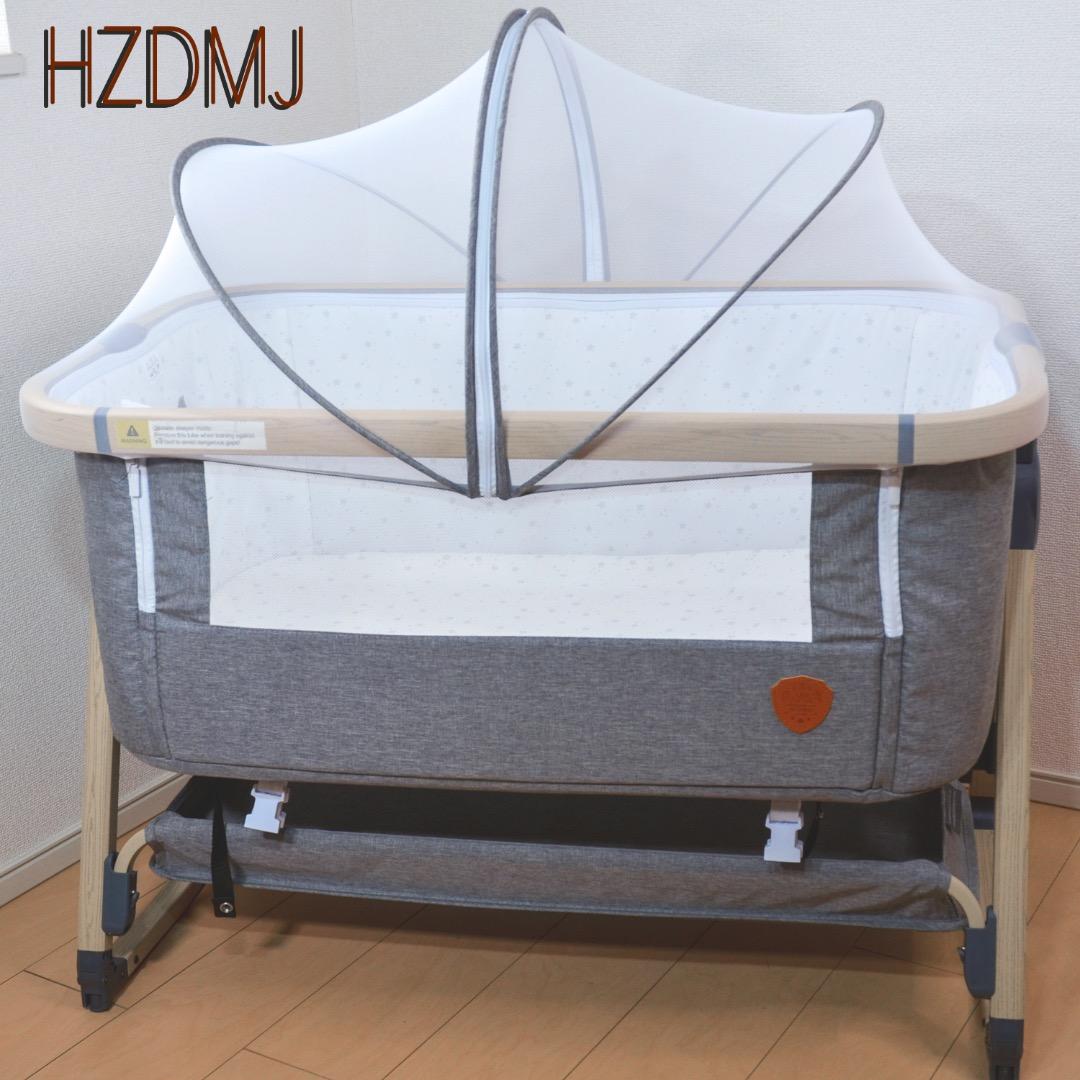 【美品】HZDMJベビーベッド添い寝折りたたみ ハイローベッドグレー