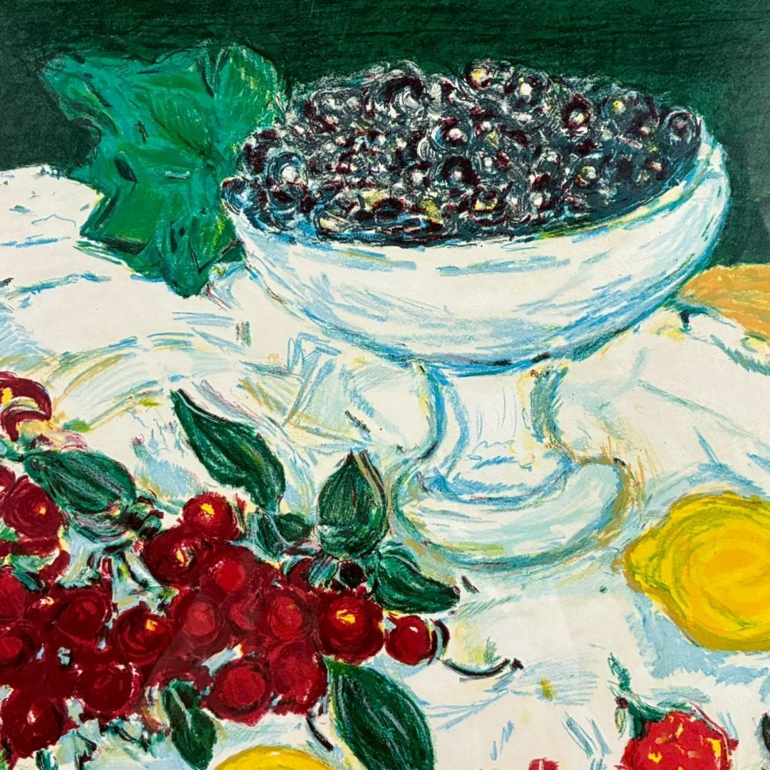 アンドレ・コタボ「赤い果物」静物 リトグラフ 直筆サイン入り 額縁入り