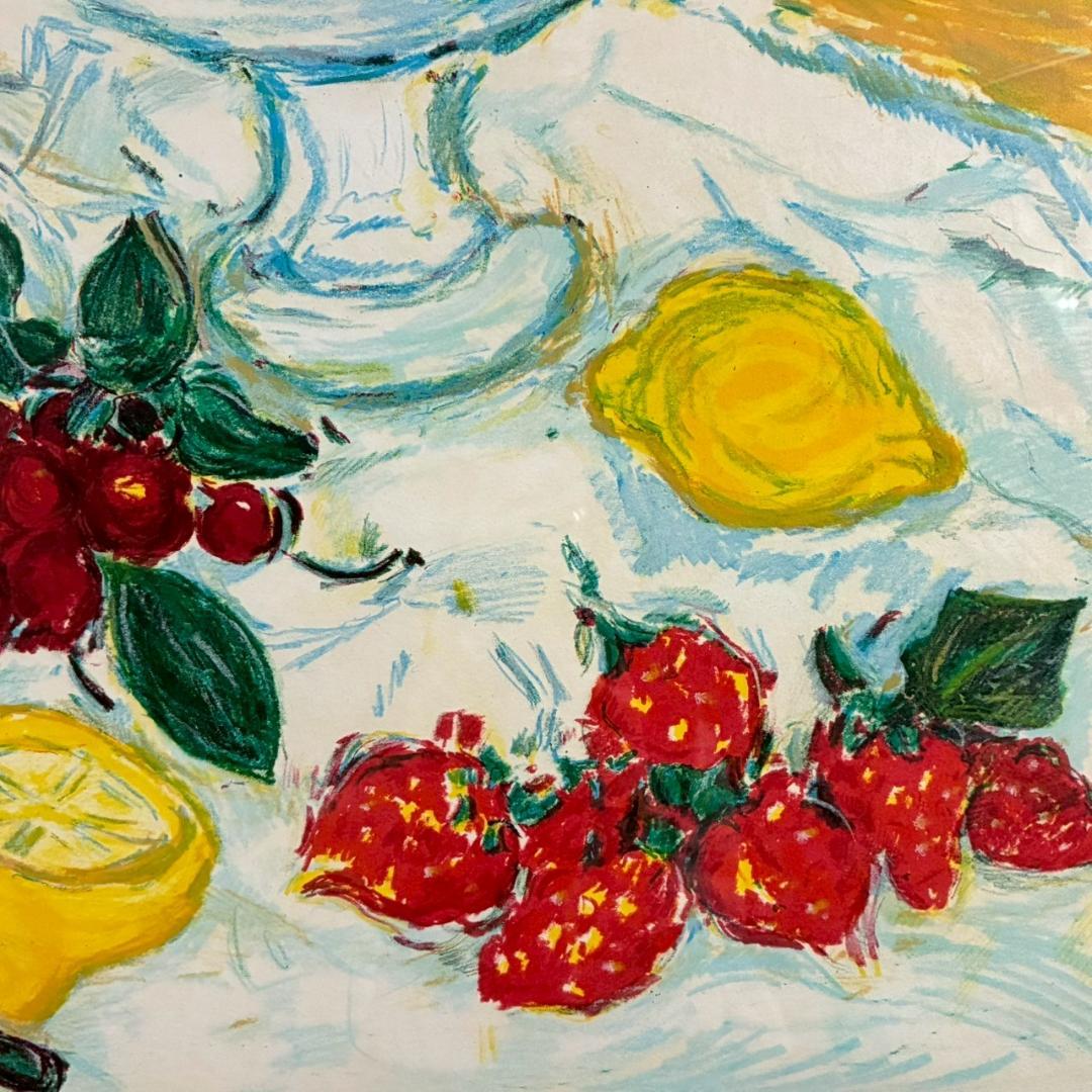 アンドレ・コタボ「赤い果物」静物 リトグラフ 直筆サイン入り 額縁入り