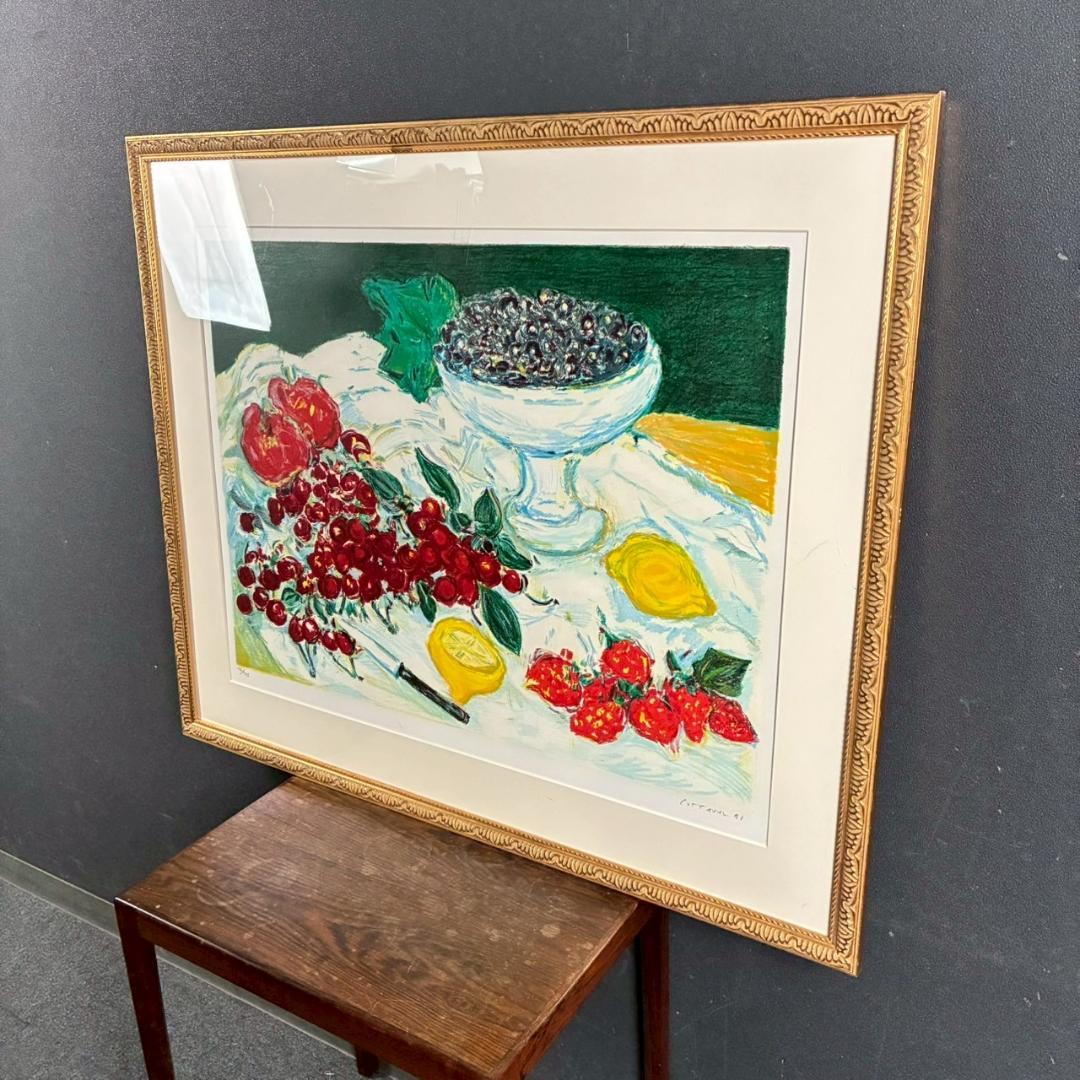 アンドレ・コタボ「赤い果物」静物 リトグラフ 直筆サイン入り 額縁入り
