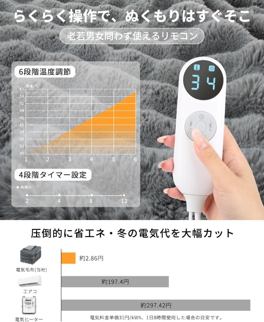 電気毛布 掛け敷き兼用 ダブルサイズ 【200*140cm 大判】