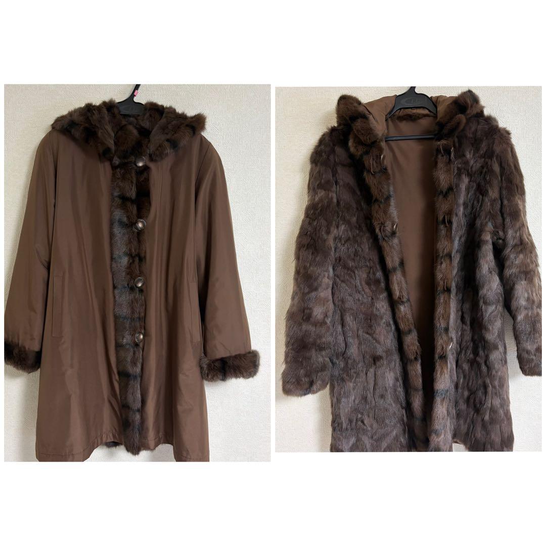 ロリス　リバーシブル フード付き　ファーコート