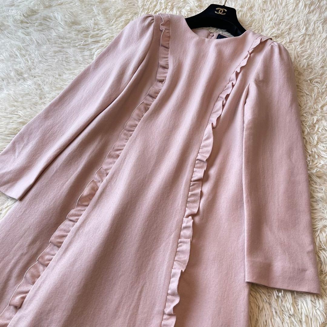美品 M'S GRACY フリル ウール ワンピース 長袖 ピンク 38