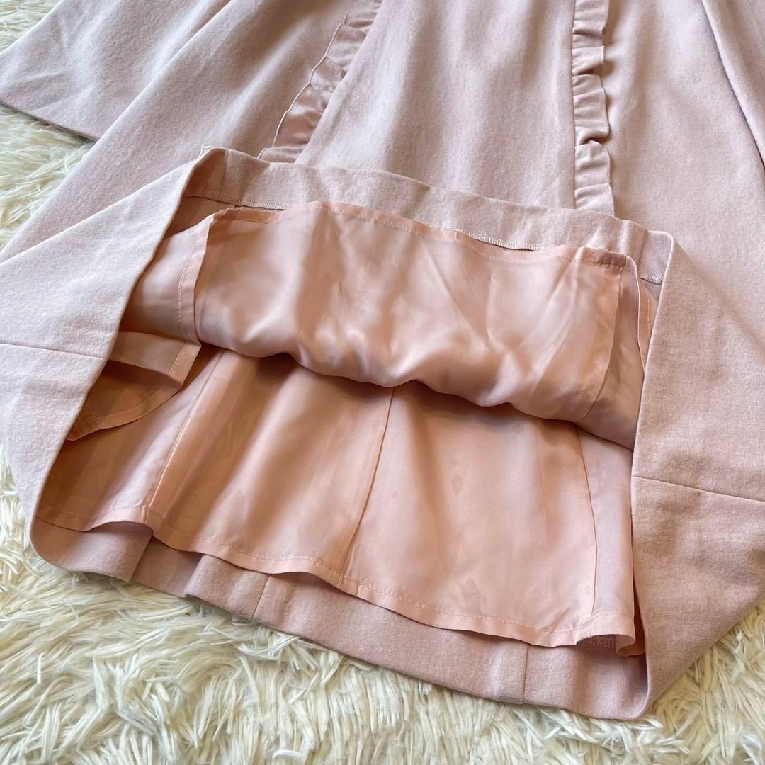 美品 M'S GRACY フリル ウール ワンピース 長袖 ピンク 38