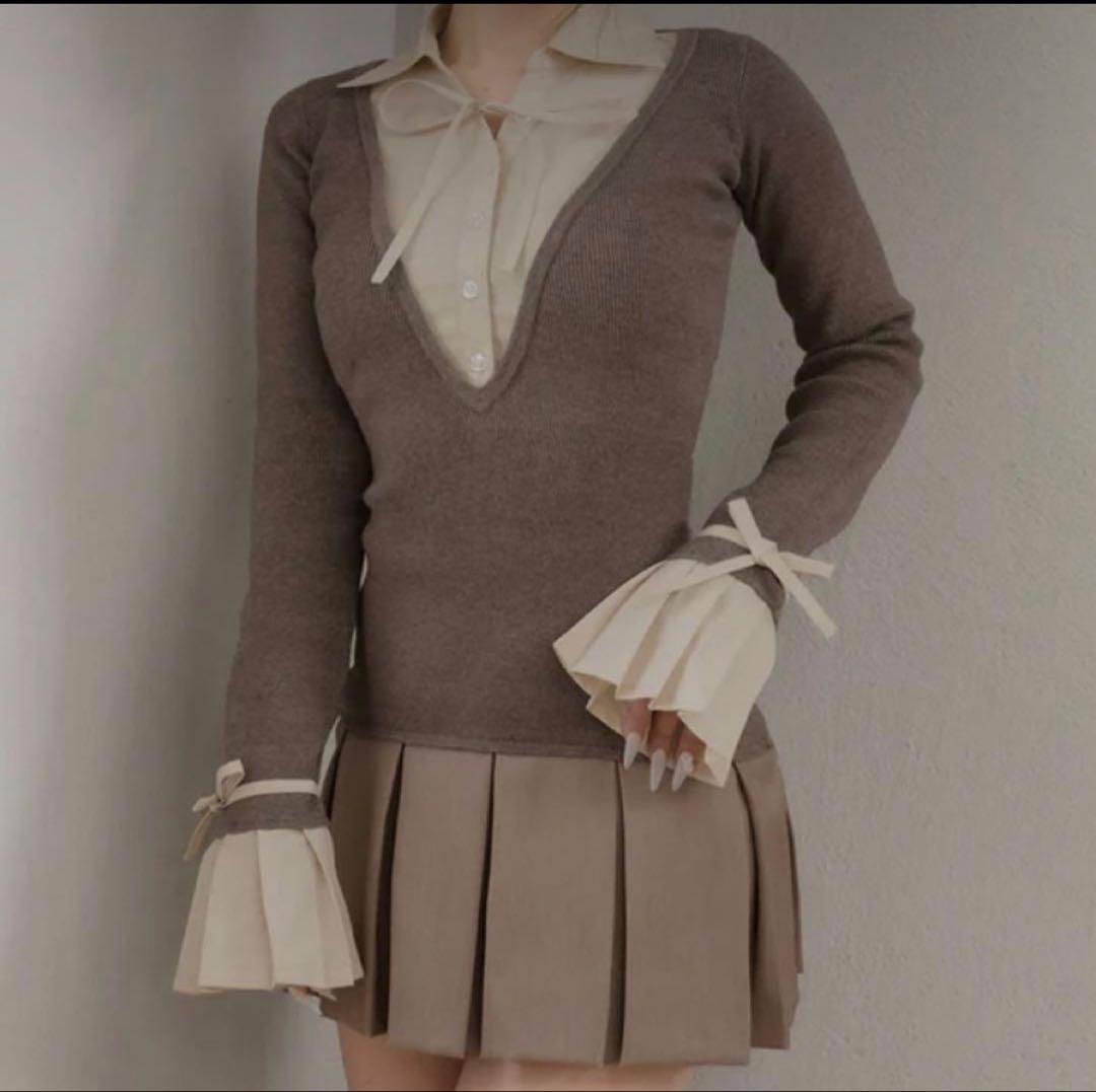 【早い者勝ち】Darich シャツドッキングプリーツミニワンピース MOC モカ