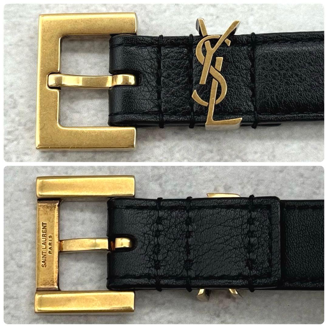 美品 サンローランパリ レザーベルト YSL ロゴデザイン ゴールド金具 黒