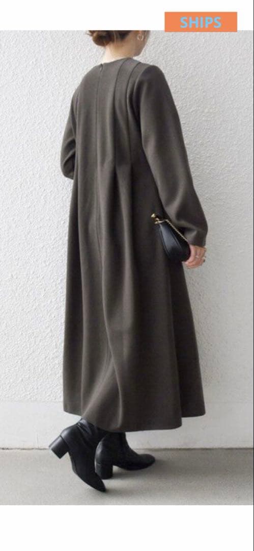 SHIPS エア ニードル クルーネック タック フレア ワンピース