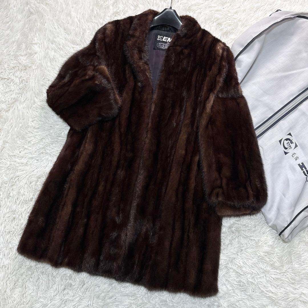 エンバ 毛皮 コート 13号 XL リアルファー ブラウン