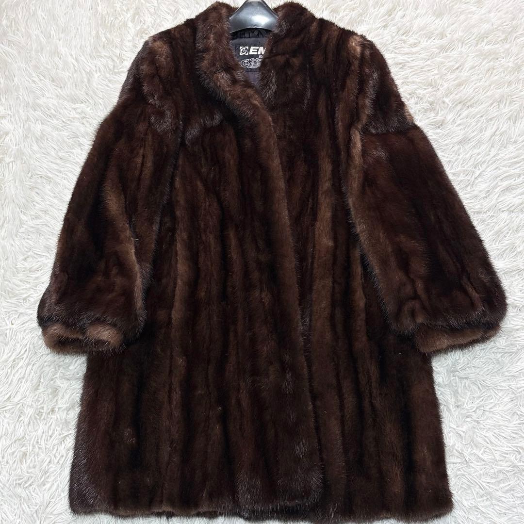 エンバ 毛皮 コート 13号 XL リアルファー ブラウン