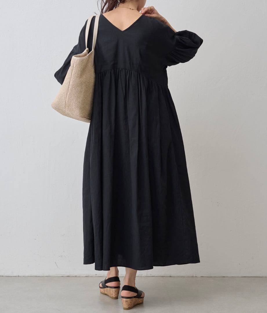ビアズリー　リネンギャザーワンピース　タグあり未使用