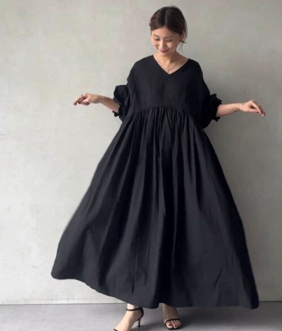 ビアズリー　リネンギャザーワンピース　タグあり未使用